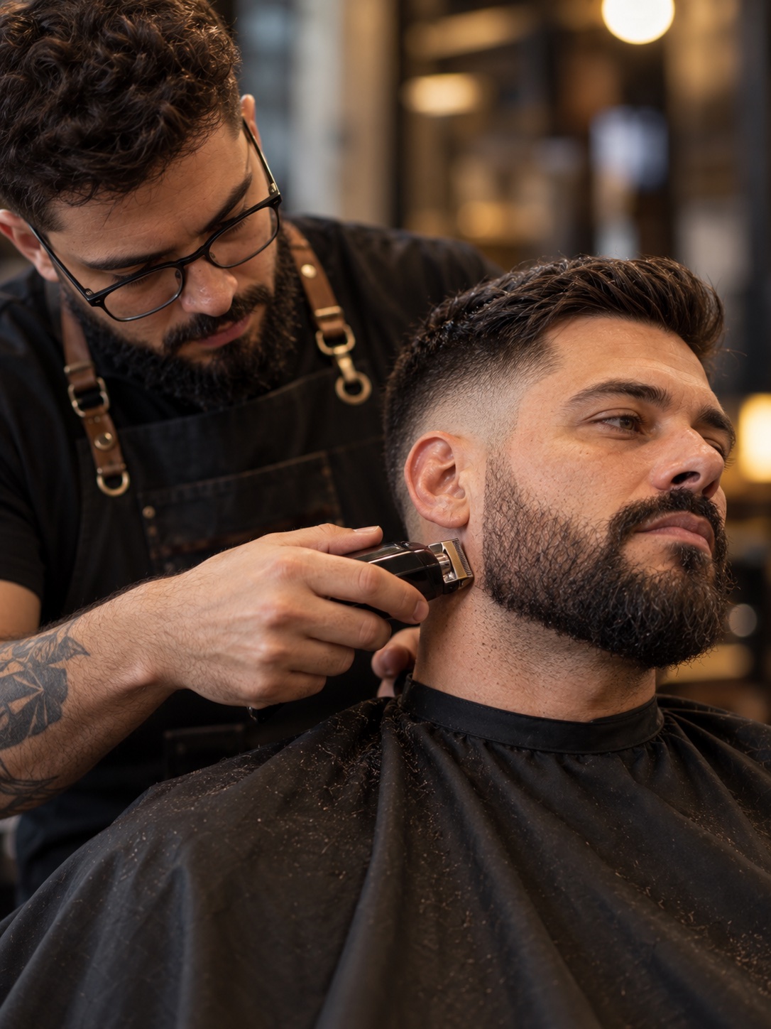 Corte e barba sendo finalizados com máquina